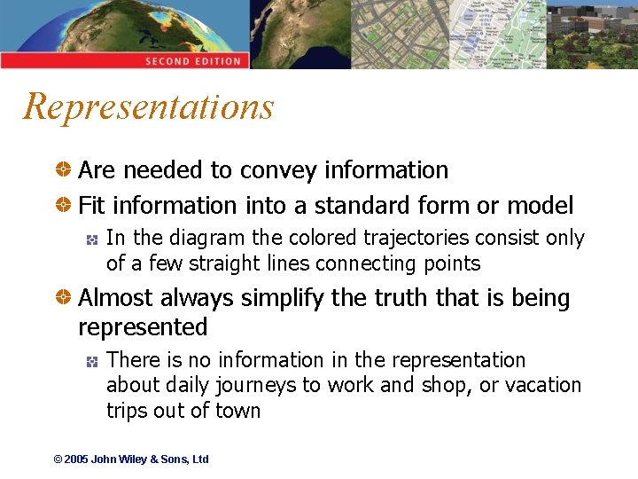 Representations Are needed to convey information Fit information into a standard form or model