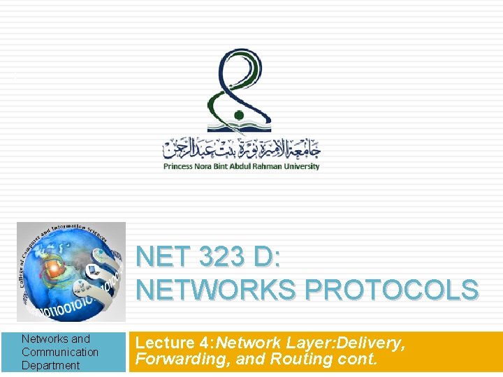 1 NET 323 D: NETWORKS PROTOCOLS Networks and Communication Department Lecture 4: Network Layer: