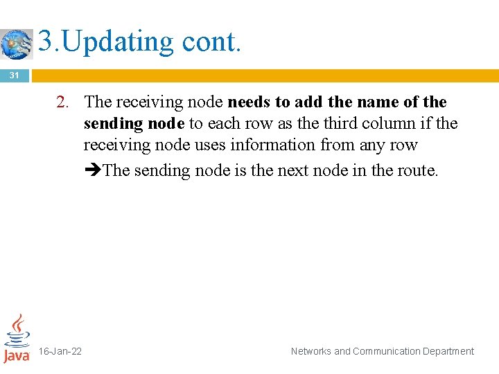 3. Updating cont. 31 2. The receiving node needs to add the name of