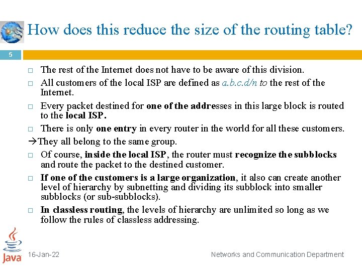 How does this reduce the size of the routing table? 5 The rest of