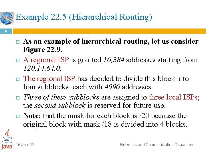 Example 22. 5 (Hierarchical Routing) 6 As an example of hierarchical routing, let us