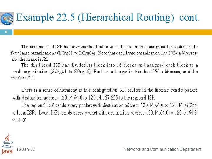 Example 22. 5 (Hierarchical Routing) cont. 8 16 -Jan-22 Networks and Communication Department 