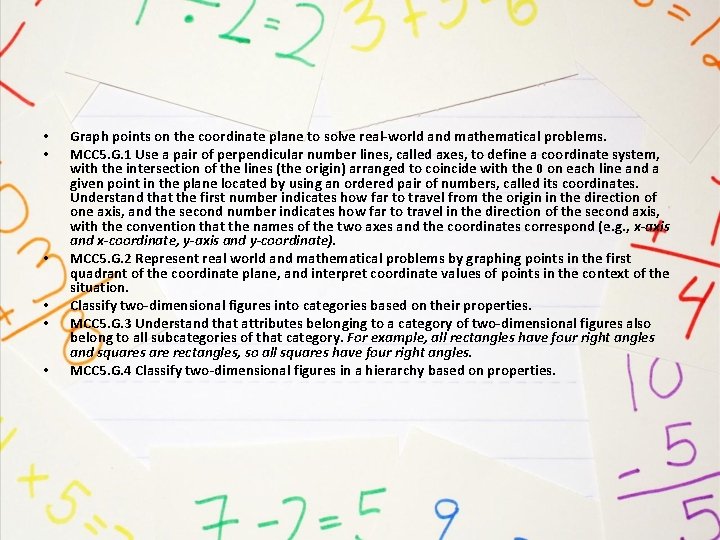  • • • Graph points on the coordinate plane to solve real‐world and