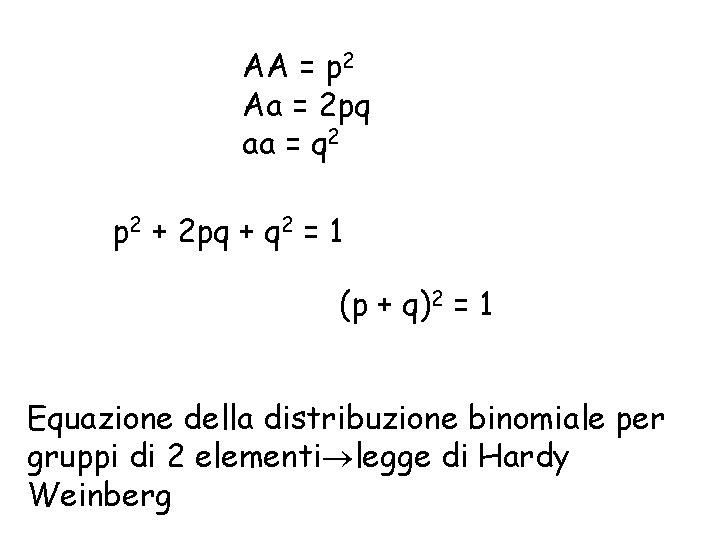 AA = p 2 Aa = 2 pq aa = q 2 p 2