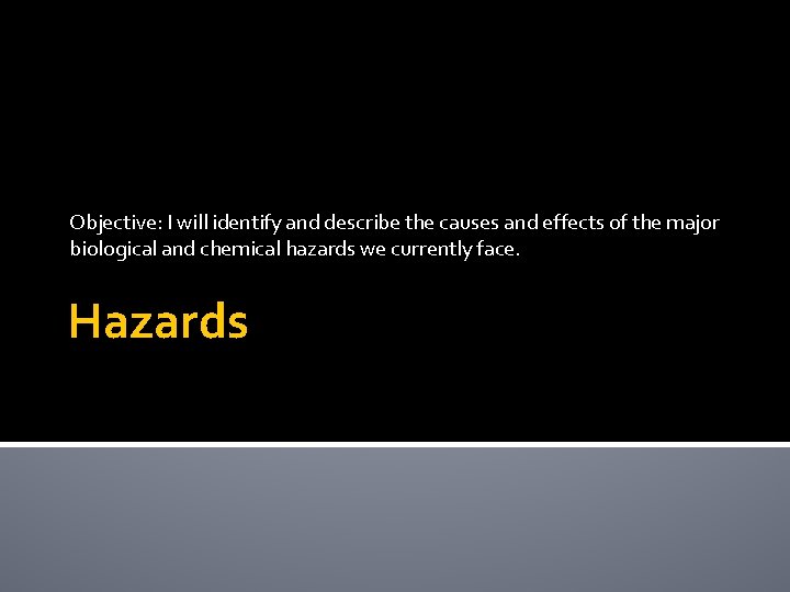 Objective: I will identify and describe the causes and effects of the major biological