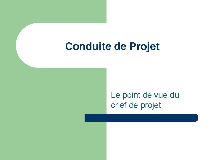 Conduite de Projet Le point de vue du chef de projet 