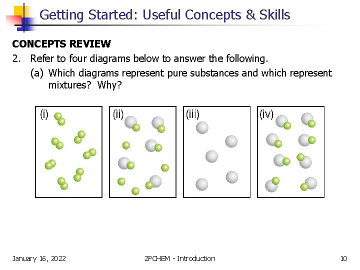 Getting Started: Useful Concepts & Skills CONCEPTS REVIEW 2. Refer to four diagrams below