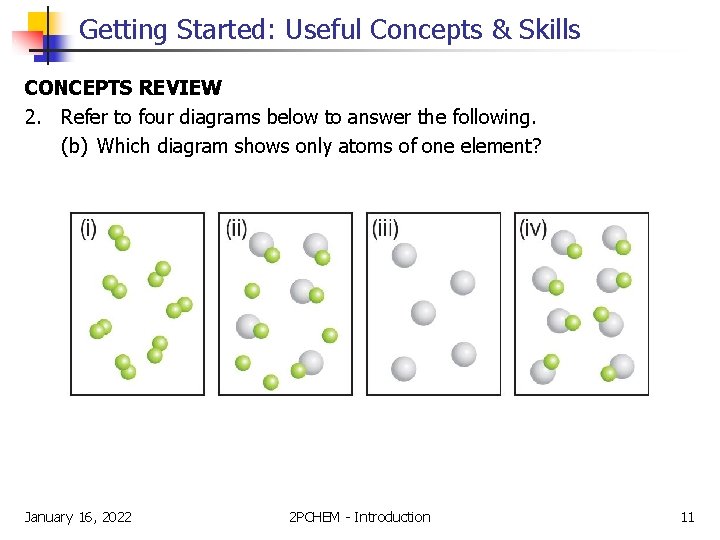 Getting Started: Useful Concepts & Skills CONCEPTS REVIEW 2. Refer to four diagrams below