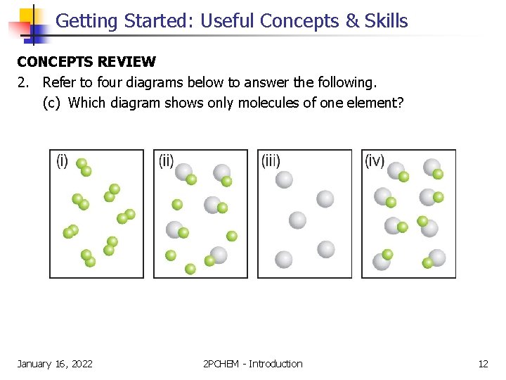 Getting Started: Useful Concepts & Skills CONCEPTS REVIEW 2. Refer to four diagrams below