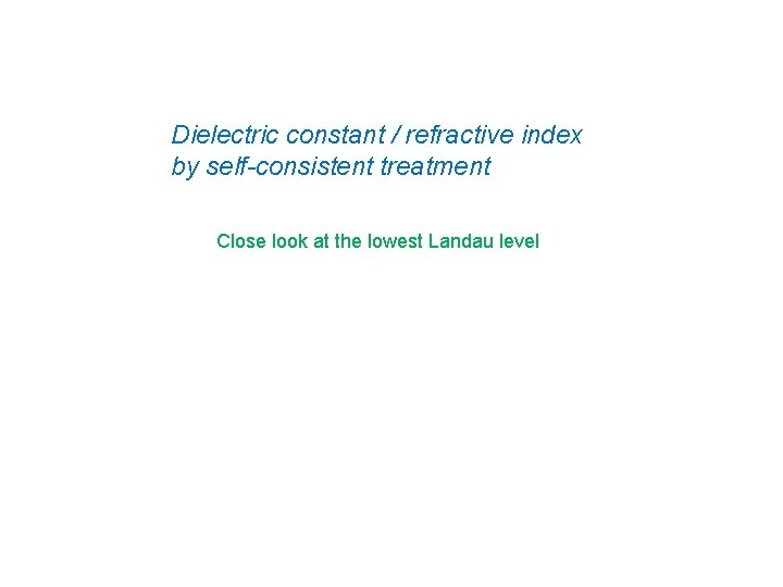 Dielectric constant / refractive index by self-consistent treatment Close look at the lowest Landau