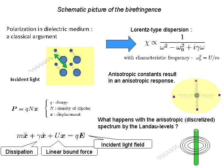 Schematic picture of the birefringence Polarization in dielectric medium : a classical argument Lorentz-type