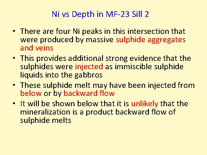 Ni vs Depth in MF-23 Sill 2 • There are four Ni peaks in