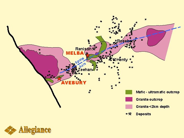 Rosebery Renison MELBA ine p S is Ax Henty Zeehan AVEBURY Mafic - ultramafic