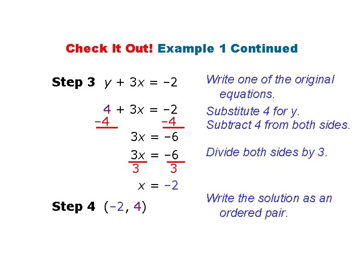 Check It Out! Example 1 Continued Step 3 y + 3 x = –