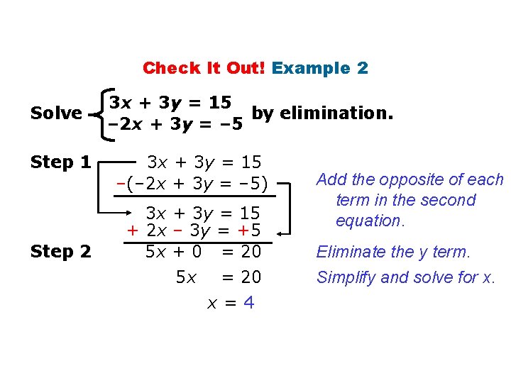 Check It Out! Example 2 Solve Step 1 Step 2 3 x + 3