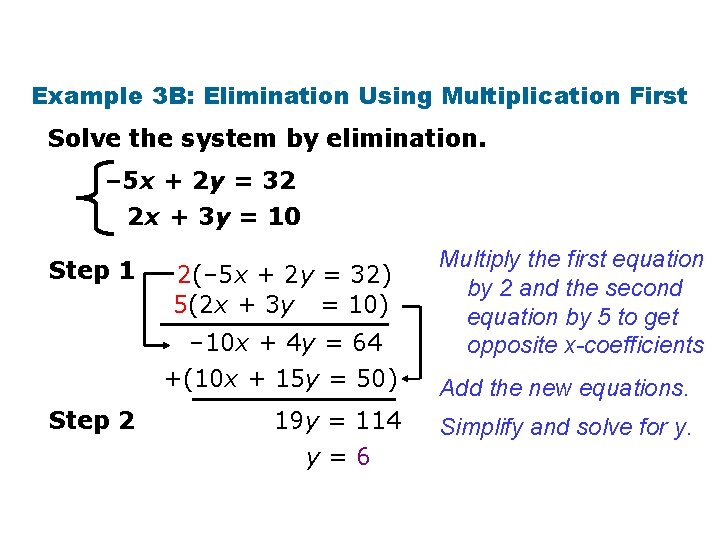 Example 3 B: Elimination Using Multiplication First Solve the system by elimination. – 5