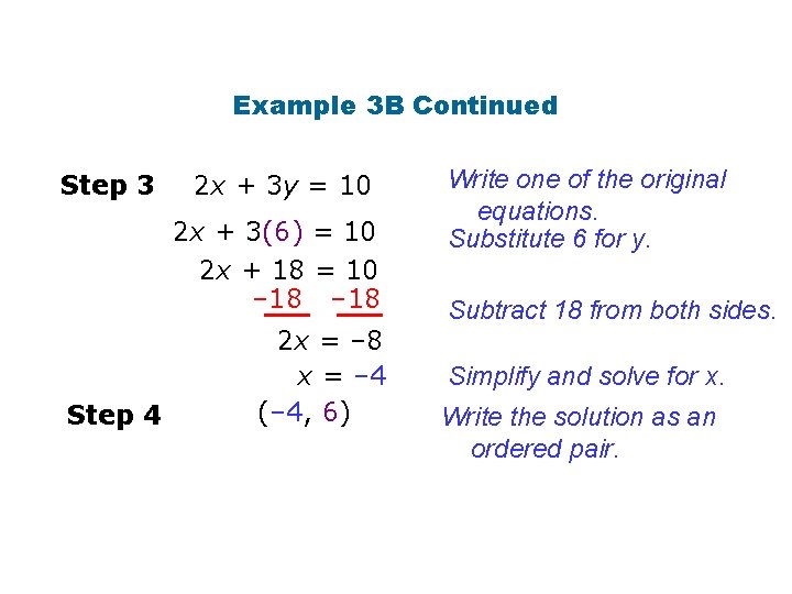Example 3 B Continued Step 3 2 x + 3 y = 10 2