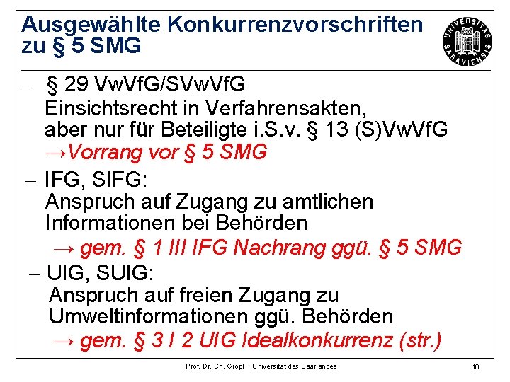 Ausgewählte Konkurrenzvorschriften zu § 5 SMG - § 29 Vw. Vf. G/SVw. Vf. G