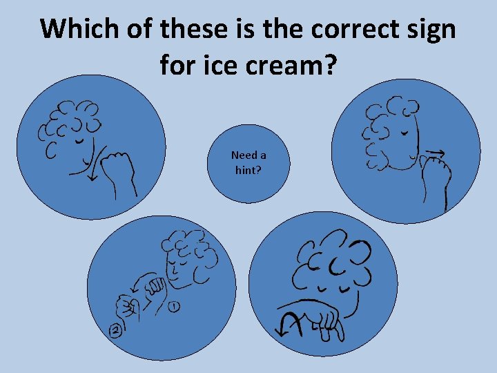 Which of these is the correct sign for ice cream? Need a hint? 