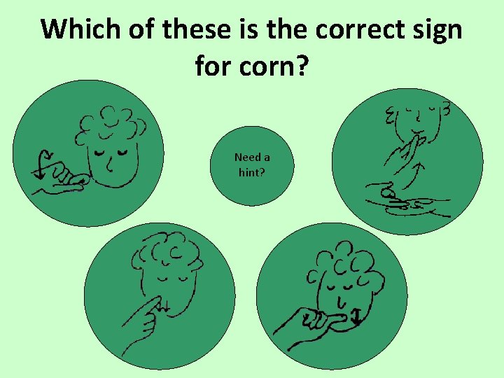 Which of these is the correct sign for corn? Need a hint? 