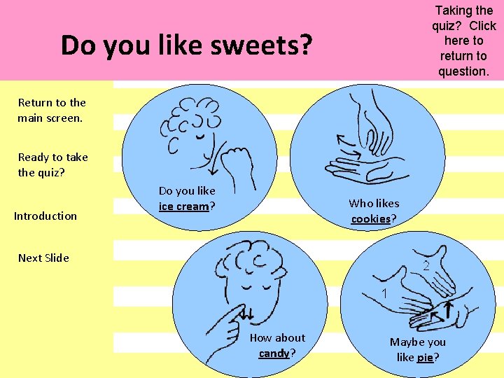 Taking the quiz? Click here to return to question. Do you like sweets? Return