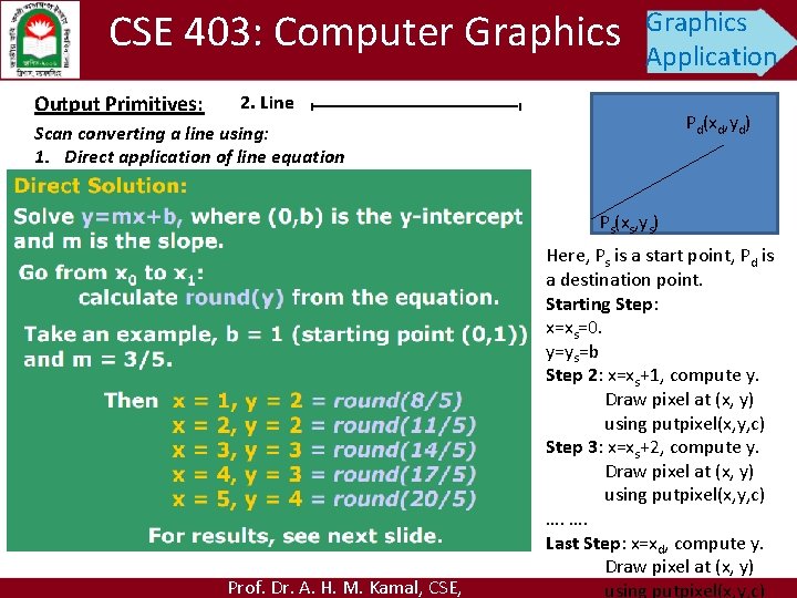 CSE 403: Computer Graphics Output Primitives: Graphics Application 2. Line Pd(xd, yd) Scan converting