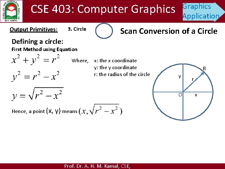 CSE 403: Computer Graphics Output Primitives: 3. Circle Graphics Application Scan Conversion of a