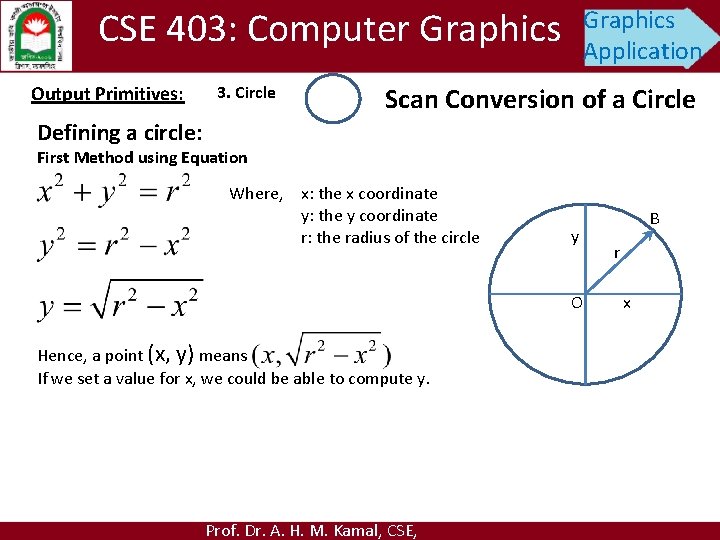 CSE 403: Computer Graphics Output Primitives: 3. Circle Graphics Application Scan Conversion of a