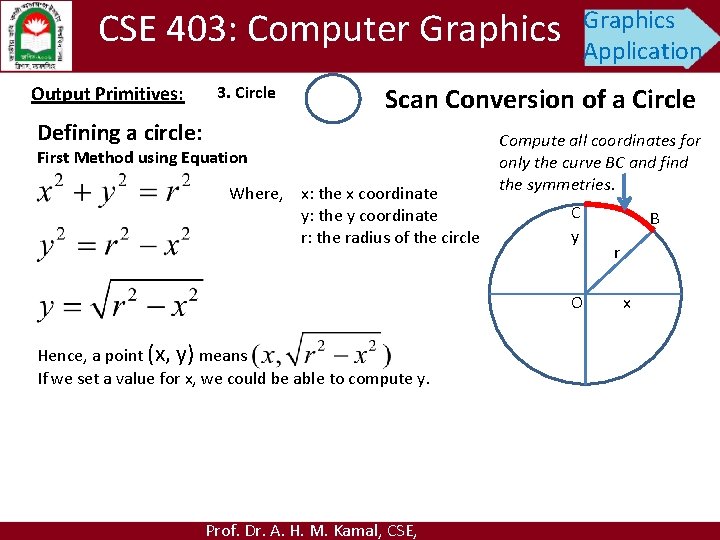 CSE 403: Computer Graphics Output Primitives: 3. Circle Graphics Application Scan Conversion of a