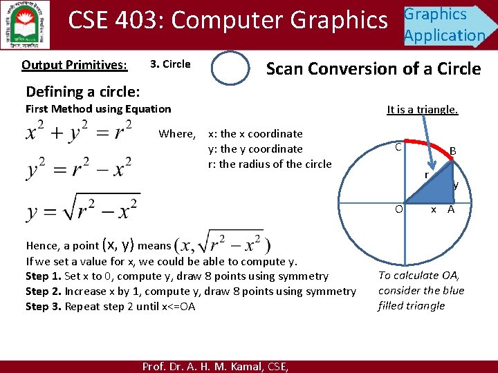 CSE 403: Computer Graphics Output Primitives: 3. Circle Graphics Application Scan Conversion of a