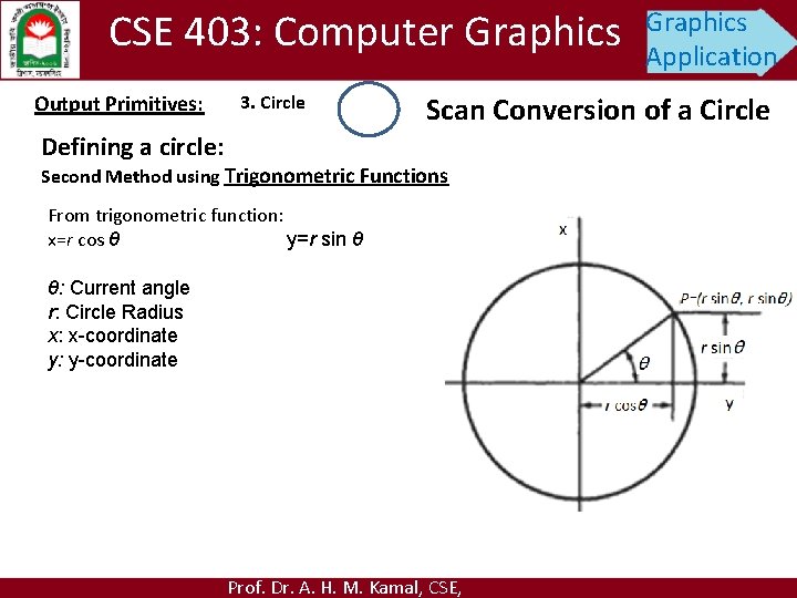 CSE 403: Computer Graphics Output Primitives: 3. Circle Graphics Application Scan Conversion of a