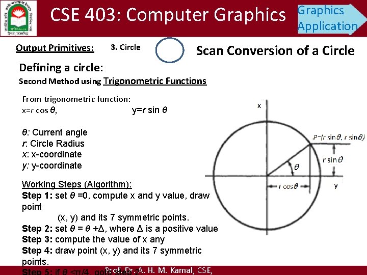 CSE 403: Computer Graphics Output Primitives: 3. Circle Graphics Application Scan Conversion of a