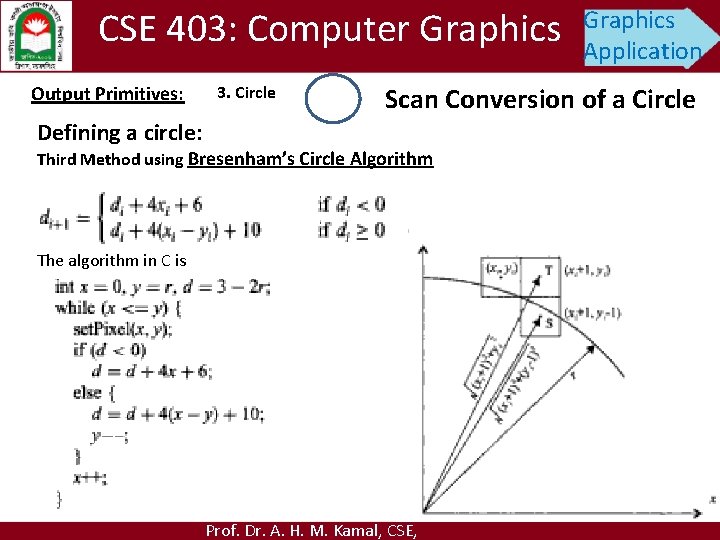 CSE 403: Computer Graphics Output Primitives: 3. Circle Graphics Application Scan Conversion of a