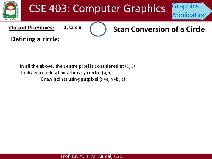 CSE 403: Computer Graphics Output Primitives: 3. Circle Graphics Application Scan Conversion of a