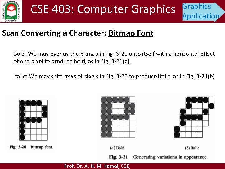 CSE 403: Computer Graphics Application Scan Converting a Character: Bitmap Font Bold: We may