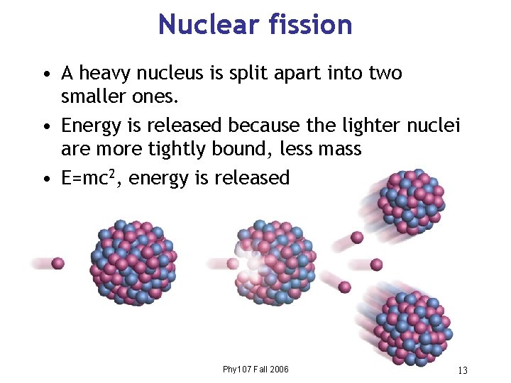 Nuclear fission • A heavy nucleus is split apart into two smaller ones. •