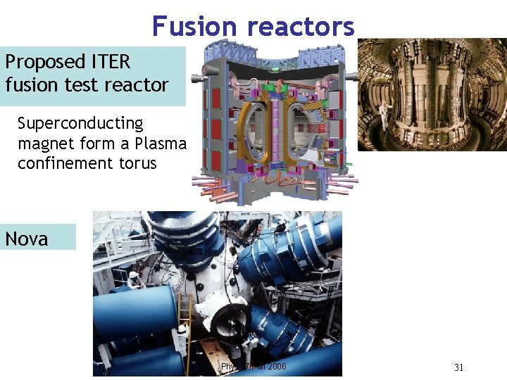 Fusion reactors Proposed ITER fusion test reactor Superconducting magnet form a Plasma confinement torus