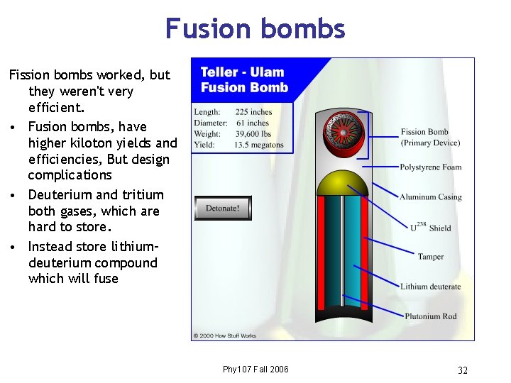 Fusion bombs Fission bombs worked, but they weren't very efficient. • Fusion bombs, have