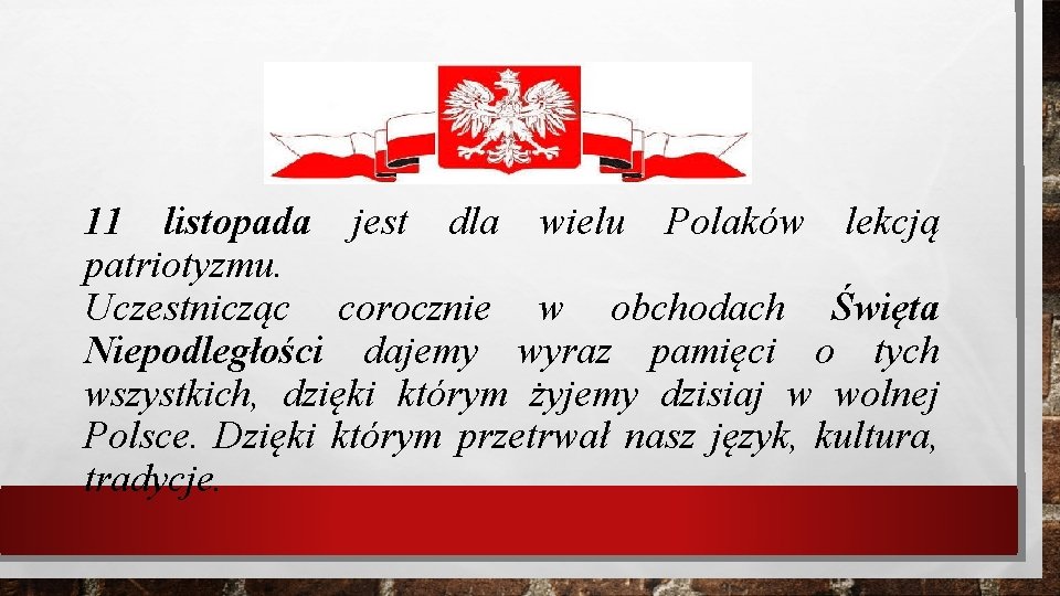 11 listopada jest dla wielu Polaków lekcją patriotyzmu. Uczestnicząc corocznie w obchodach Święta Niepodległości