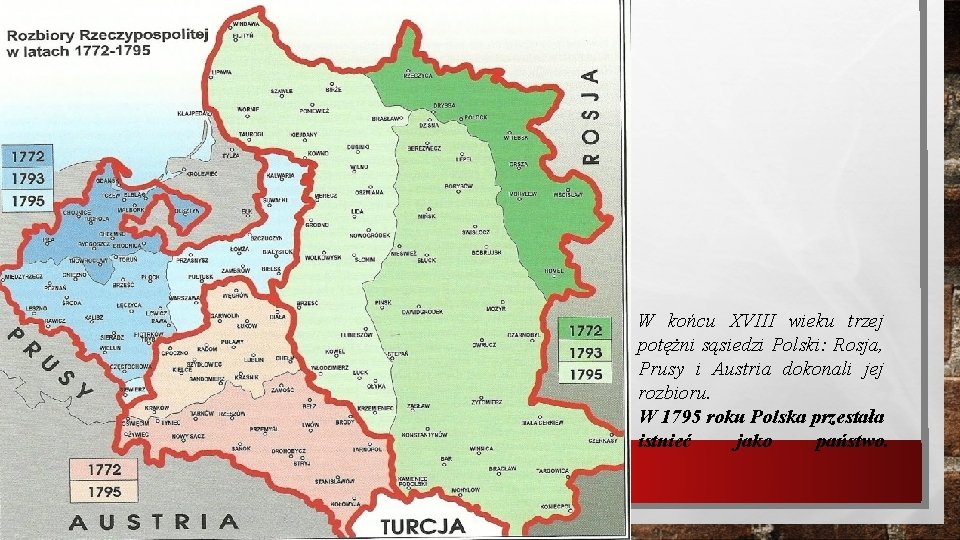 W końcu XVIII wieku trzej potężni sąsiedzi Polski: Rosja, Prusy i Austria dokonali jej