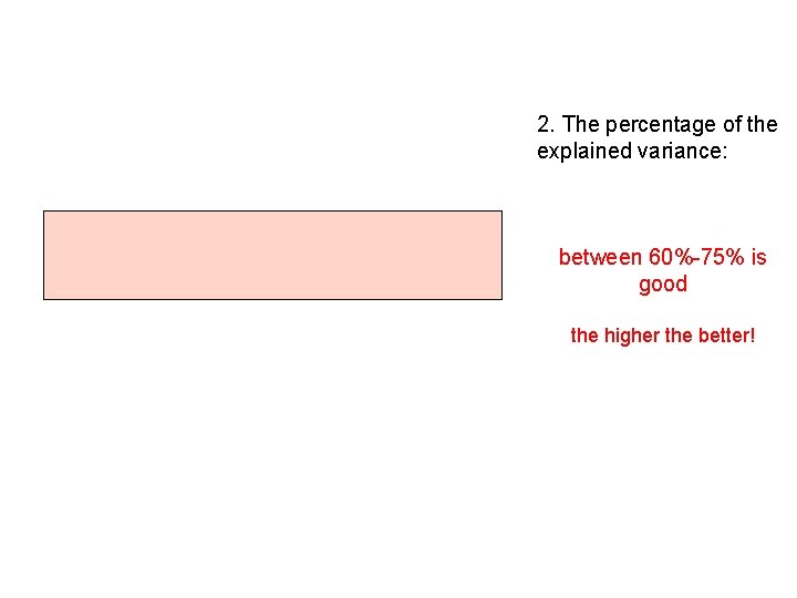 2. The percentage of the explained variance: between 60%-75% is good the higher the