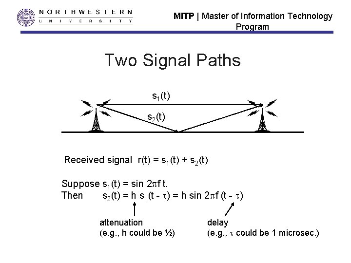 MITP | Master of Information Technology Program Two Signal Paths s 1(t) s 2(t)