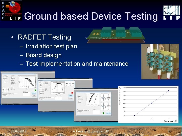 Ground based Device Testing • RADFET Testing – Irradiation test plan – Board design