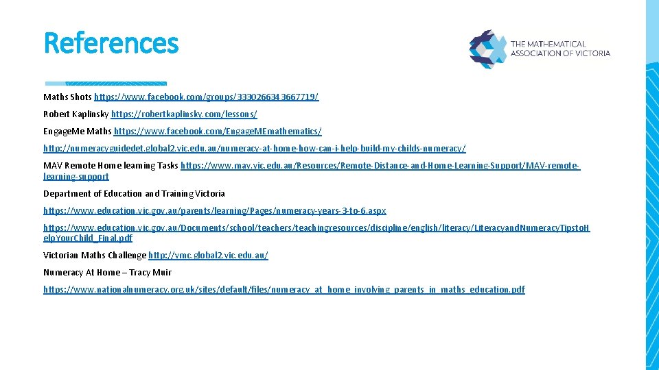 References Maths Shots https: //www. facebook. com/groups/3330266343667719/ Robert Kaplinsky https: //robertkaplinsky. com/lessons/ Engage. Me References Maths Shots https: //www. facebook. com/groups/3330266343667719/ Robert Kaplinsky https: //robertkaplinsky. com/lessons/ Engage. Me