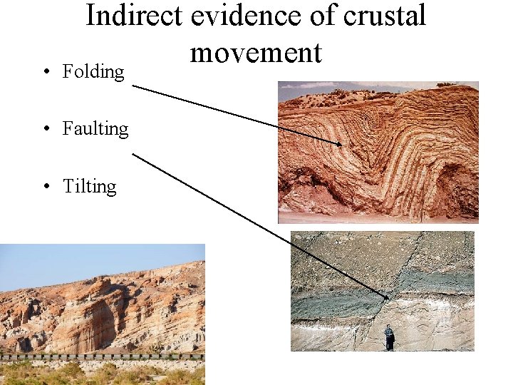 • Indirect evidence of crustal movement Folding • Faulting • Tilting • Indirect evidence of crustal movement Folding • Faulting • Tilting