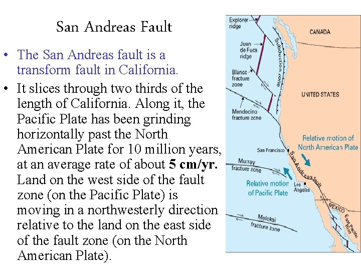 San Andreas Fault • The San Andreas fault is a transform fault in California. San Andreas Fault • The San Andreas fault is a transform fault in California.