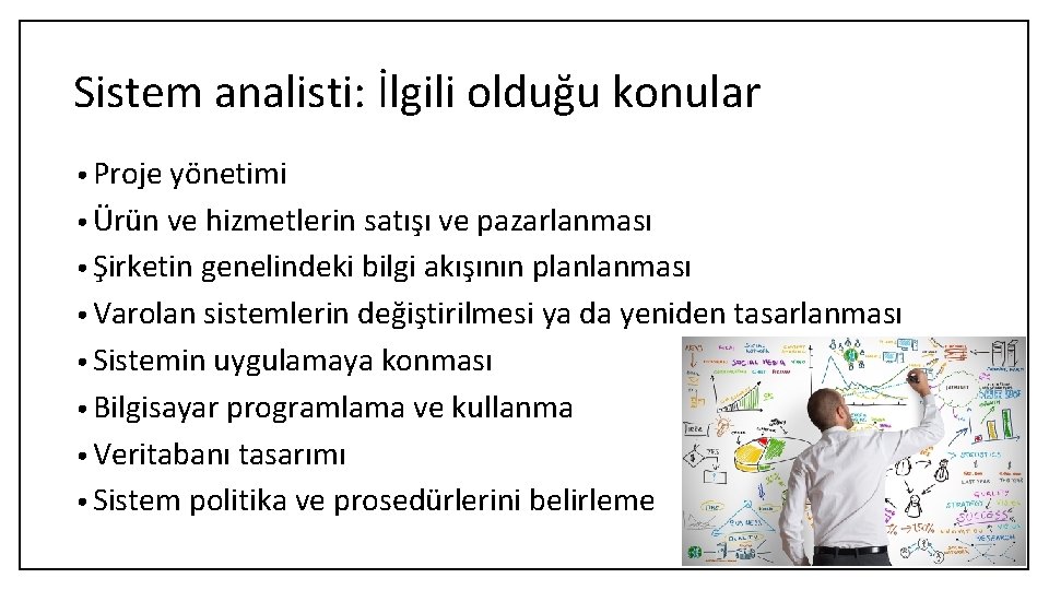 Sistem analisti: İlgili olduğu konular • Proje yönetimi • Ürün ve hizmetlerin satışı ve