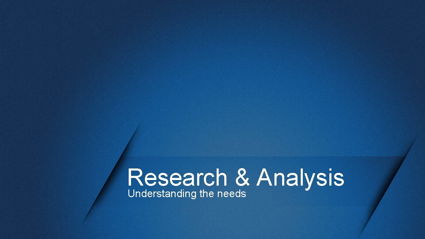 Research & Analysis Understanding the needs 