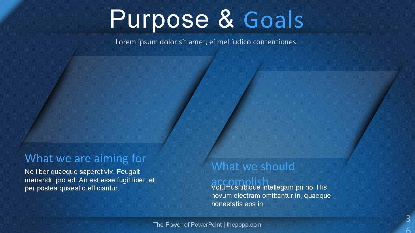 Purpose & Goals Lorem ipsum dolor sit amet, ei mel iudico contentiones. What we