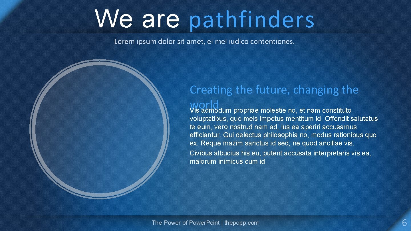 We are pathfinders Lorem ipsum dolor sit amet, ei mel iudico contentiones. Creating the